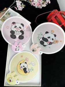 Fan Cute Foldable Panda Female Cartoon Mini Cloth Folding Fan Pocket round Fan Children Portable Portable Circular Fan Summer