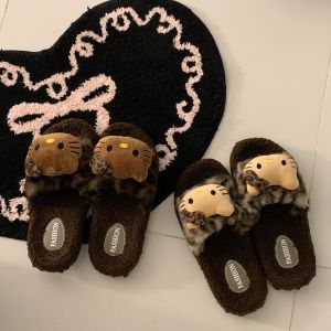 Dép Cotton Hoạt Hình Dễ Thương Cho Nữ Mùa Thu Đông Chống Trượt Họa Tiết Da Báo Dễ Thương Đi Trong Ký Túc Xá Sinh Viên