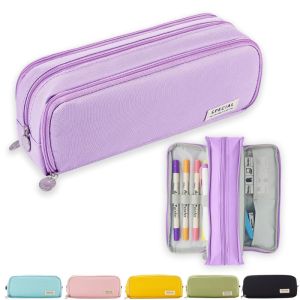 Pencil Case Large Space Storage 3 Compartment Pouch Double Side Opened Student Stationery Desk Organizer School Supplies
