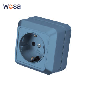 Blue Classic Wall Surface Paint Plastic With Ground Electrical Outlets Flame Retardant Power Sockets Plugs Socket EU Standard