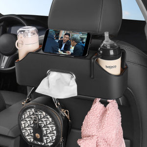 HELLOLEIBOO | Hộp đựng đồ đa năng đệm ghế xe hơi Hộp đựng khăn giấy và kệ đựng cốc nước Hộp đựng đồ đeo lưng bằng da chống thấm nước chống ép