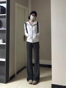 Loose Straight Leg Fleece Lined Casual Pants Womens Autumn 2024 New Style Comfortable Loose Walking Trousers Wide Leg Pants