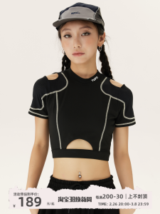 TUFN Sports Bra Top Womens Short Sleeve Mid-Neck Removable Chest Pad Functional Mesh Splice Breathable Quick-Drying Fitness Clothing