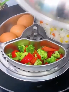 Fan Shaped Steamer Divided Compartments Kitchen Steamer Bowl For Rice Egg Vegetable Kitchen Cooking Tool