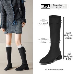 Agsdon | Slim Fitting Square Toe Suede Over-the-Knee Boots With Elastic Fabric And Back Zipper Easy to Wear