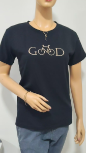 Kaos Atasan Wanita Fashion Kaos Wanita Dewasa Round Neck Gambar Bordir Spandex Elastis