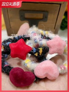 Red Heart Shaped Plaid Plush Hair Ties High Aesthetic Value Cute Hair Bands for Students Childrens Hair Accessories