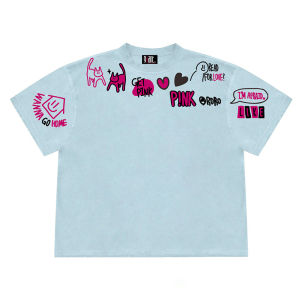 4Hearts Artist Series Oversize Fun Conversational Cat Short Sleeve T-Shirt Couple Style Mens Fashion Casual Top