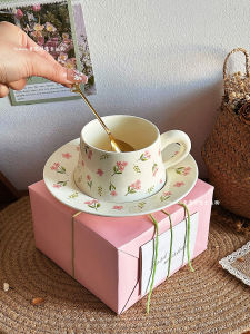 French Vintage Ceramic Mugs Afternoon Tea Girls High Aesthetic Value Souvenir Coffee Cup Plate Set Birthday Gift