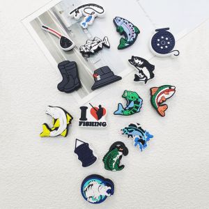 16PCS Love Fishing Series Shoe Charms DIY Decorations Funny Pattern Shoe Buckle Accessories Removable Clogs Shoe Clips Ornaments