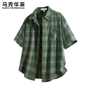 Mark Fairwhale | American Style Plaid Mens Short Sleeve Shirt Thin Loose
