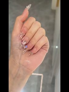Đá khối Nail Màu Hồng Hình Trái Tim Chữ Nhật màu hồng thạch màu hồng trong suốt đính móng tay