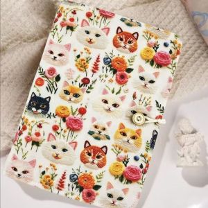 Vỏ Bọc Sổ Tay Handmade Mèo Dễ Thương và Họa Tiết Hoa Dày Có Thể Tháo rời