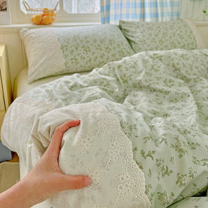 Dansunreve Bộ ga trải giường Cotton 100% Hàn Quốc phong cách công chúa ren Bộ ga phẳng đơn/Nữ Hoàng/Vua