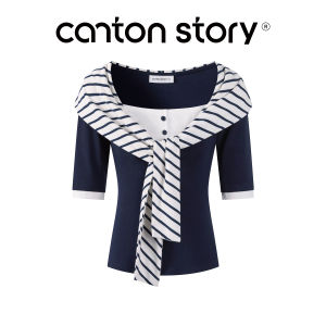 Cantonstory | Navy Style Two-Piece Illusion T-Shirt