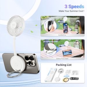 JJC Magsafe Phone Holder With Mini Fan Desktop Cellphone Stand Mobbie Phone Ring Grip For iPhone 16 15 14 13 12 Series Samsung Vivo Oppo Huawei&Other Android Smartphone3 Speeds Wind And Long Endurance