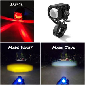Lampu Tembak Sorot Led Laser Cahaya Motor High Low Putih Kuning Super Terang Plus Devil Eye Merah