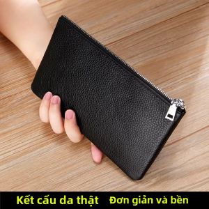 Ví Da Thật Siêu Mỏng Dung Tích Lớn Cầm Tay Nam Nữ Khóa Kéo Đơn Giản Di Động Ví Da Cầm Tay MOONLIGHT MORIA 2024 Mùa Hè Mới