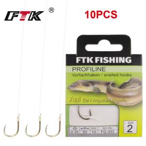 10 Móc Câu Cá Mạ Vàng FTK Có Ngạnh Đã Được Buộc Sẵn Dây Nylon 50cm Dùng Cho Cá Chình Cá Chép Nước Ngọt Thép Carbon Cao Cấp