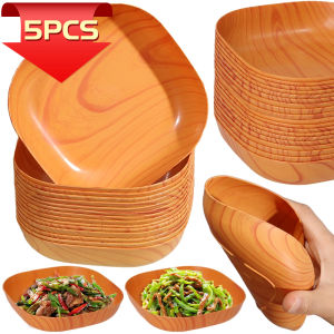 10Pcs Kitchen Imitation Wood Grain Plastic Plate - Japanese Simple Wood Grain Dish - Stackable Salad Tray - For Tableware Kitchen Bowl - Kitchen Organizer - Kitchen Spit Bone Dish