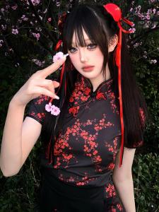 New Chinese Style Cheongsam Dress Halloween Christmas Cosplay Uniform Soft Girl Maid Skirt Short Cheongsam Daily Wear