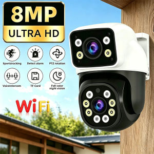 8MP Dual Lens WiFi IP Camera Outdoor Auto Tracking Two Way Audio Dual Screen HD Night Vision Home Security CCTV Surveillance Cam