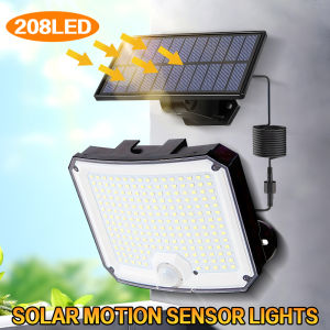 208LED Solar Light Outdoor Motion Sensor 3 Lighting Modes Floodlight Remote Control Spotlights For Garage Porch Fence Decor