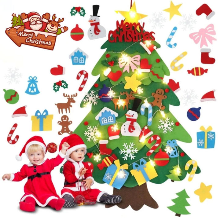 Felt Christmas Tree Gifts with Led String Light Wall Hanging DIY Xmas
