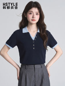 HSTYLE | Polo Collar Fake Layered Contrast Color T-Shirt