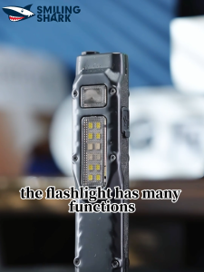 【8000Lumen】SMILING SHARK LED Flashlight Rechargeable Torch Light 9Mode Super Bright Tactics Flashlight With COB Work Light Type-c Bring Clip Waterproof Outside Emergency Working Lighting SD5308