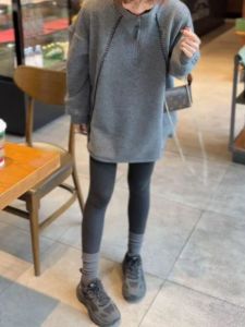 Laid-back Style Fleece Lined Hoodie Womens Mid-Length Zipper Detailing Korean Version Slimming Top for Autumn Winter