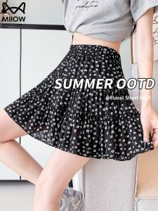 Miiow | Black Floral Print Mini Skirt Womens Summer 2025 New Cake Skirt A-Line High Waist Slimming Half-length Skirts Commute Style