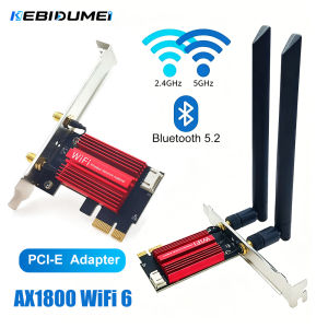 Kebidumei | KEBIDUMEI AX1800 PCI-E WiFi 6 Wireless Adapter Network Card Adapter PC Bluetooth 5.2 802. 11AX Dual Band 2.4G/5Ghz For Win11 10