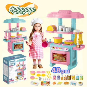 Aoduoyay 48PCS Childrens Kitchen Play Toy Set Simulation Mini Kitchen Cooking Utensils Tabletop Girl Baby Toys
