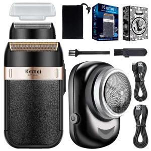 Original Kemei Rechargeable Shaver For Men Waterproof Electric Shaver Beard Machine Bald Head Electric Razor With Extra Mesh