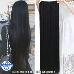 32inch Super Long Straight Hairpiece Invisible Natural Synthetic 5 Clip in One Pieces Hair Extension for Women 80cm