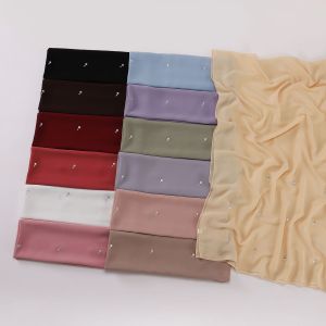 Jifang Shiny Bling Tears Rhinestones Decor Plain Bubble Chiffon Long Pashmina Shawl Muslim Hijabs Shawls Head Scarf Raya WC16