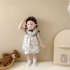 Girls Dress Summer New Infant Childrens Ink Painting Sleeveless Cheongsam Dress Baby Summer CNY