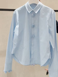 PAIBOLI | Spring 2025 Womens Blue Floral Shirt Design Sensation Niche Fashionable Long Sleeve Korean Style Commute Pure Color Luxury Youthful