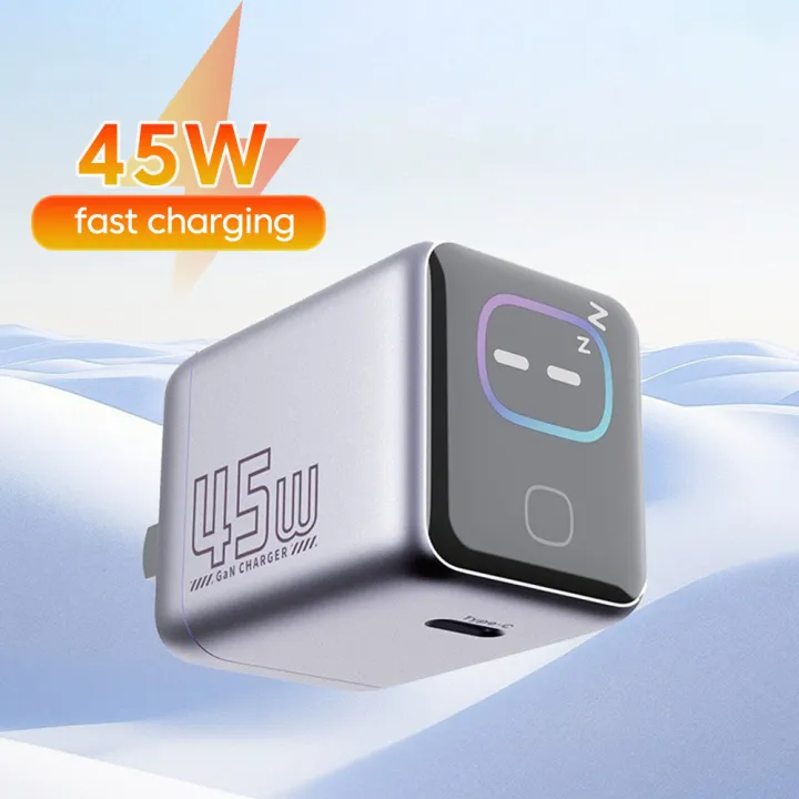 PD 45w GaN Fast Charger Type-c Port Mobile Phone Adapter With AI Smart Screen Display For iPhone 17 16 15 Samsung Xiaomi Huawei