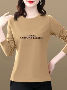 เสื้อยืดคอกลมแขนยาวผ้าฝ้ายแท้สำหรับผู้หญิง ฤดูใบไม้ผลิและฤดูใบไม้ร่วง 2024 เสื้อตัวเล็กทรงหลวมสไตล์ใหม่ที่ทันสมัย ​​สวมใส่ได้หลากหลาย