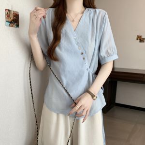 AIYITI | Slim Fit Tencel V-Neck Short Sleeve Summer Shirt
