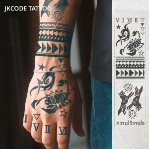 ชุดสติกเกอร์รอยสักแบบปลอกแขน 2 ชิ้น ซิเรียส ลายแมงป่อง ดีไซน์เฉพาะตัว กันน้ำ สำหรับติดบนร่างกาย ใช้ได้ทุกวัน ตกแต่งร่างกาย ติดทนนาน 7-14 วัน