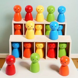 Tái chế trò chơi trí nhớ phù hợp với màu gỗ với 12 Búp bê gỗ Cười-trêu chọc não giáo dục cho trẻ em hoạt động tương tác giữa cha mẹ và con cái & Trò chơi với bàn cờ sáng tạo