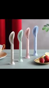 3Pcs Portable Tableware Set Wheat Straw Dinnerware Detachable Cutlery Travel Tableware Picnic Dinnerware Set Camping Cutlery Set