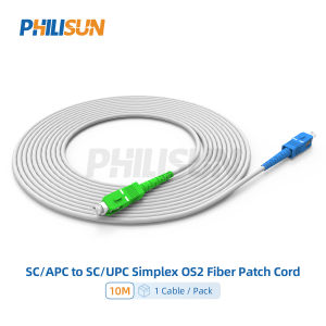 SC/APC to SC/UPC OS2 9/125 μm G.657.A1 Simplex Fiber Optic Patch Cord White 3.0 mm LSZH 1-10 m 1/5 Pack PHILISUN