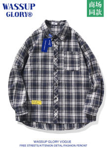 Wassup Glory Mens Plaid Shirt American Retro Long Sleeve Casual Outerwear Autumn Season Polyester Cotton Viscose Blend