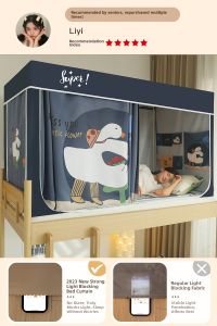 MINGSHA | All-in-One Mosquito Net and Curtains Strong Light Blocking Bed Canopy