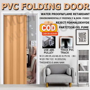 Musi Pvc Folding Door Sliding Door 0.6/6mm Thickness White / Woody / Dark Wood / Walnut Color
