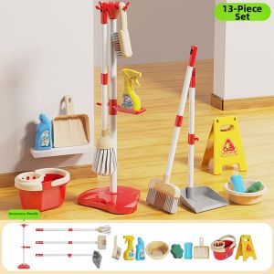 XIDIQI | Kids Pretend Play Cleaning Tool Set with Mop Cart and Dustpan
